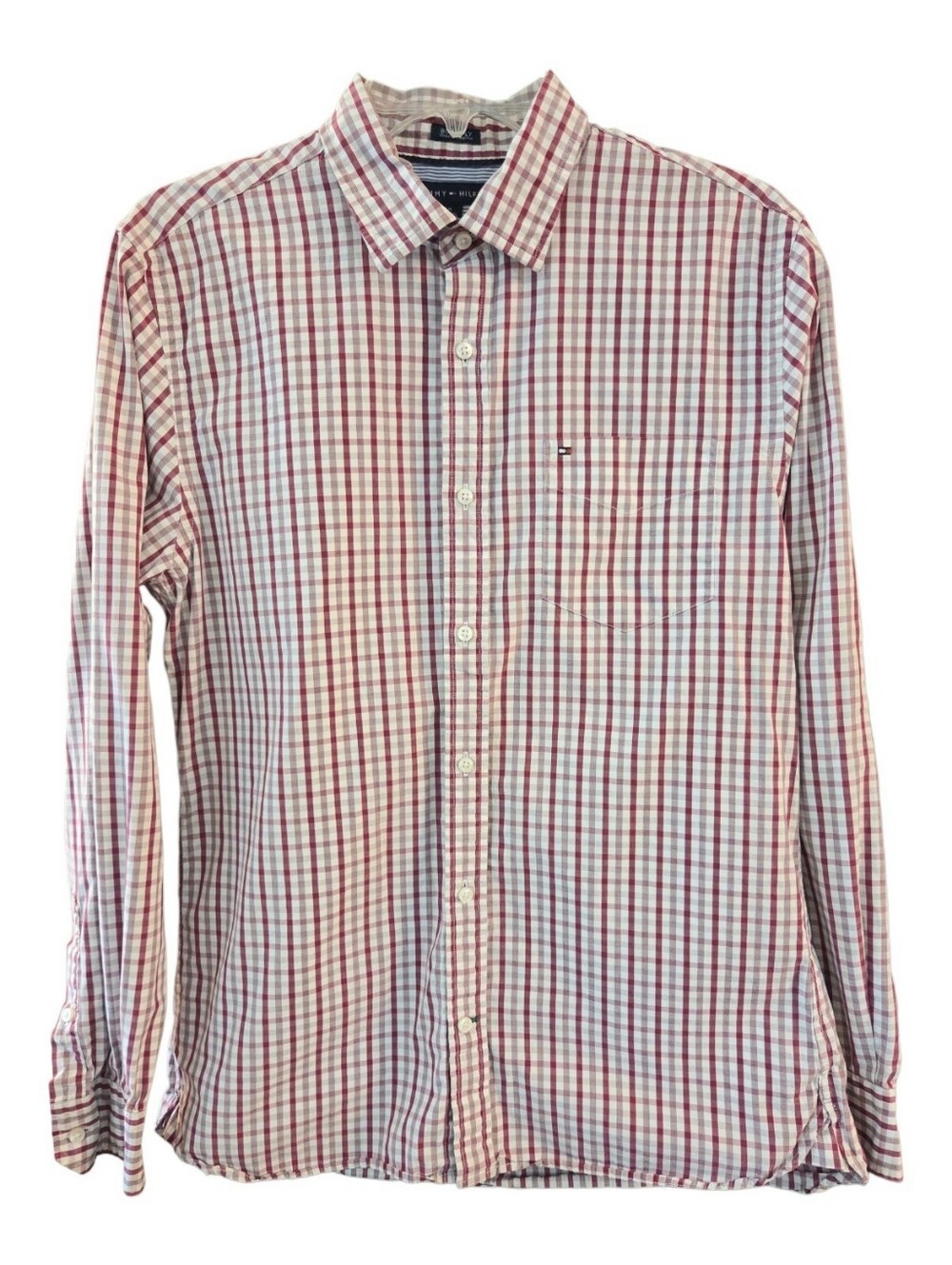 Tommy Hilfiger Mens Custom Fit Red White Gingham Check Button Down Shirt - Sz M